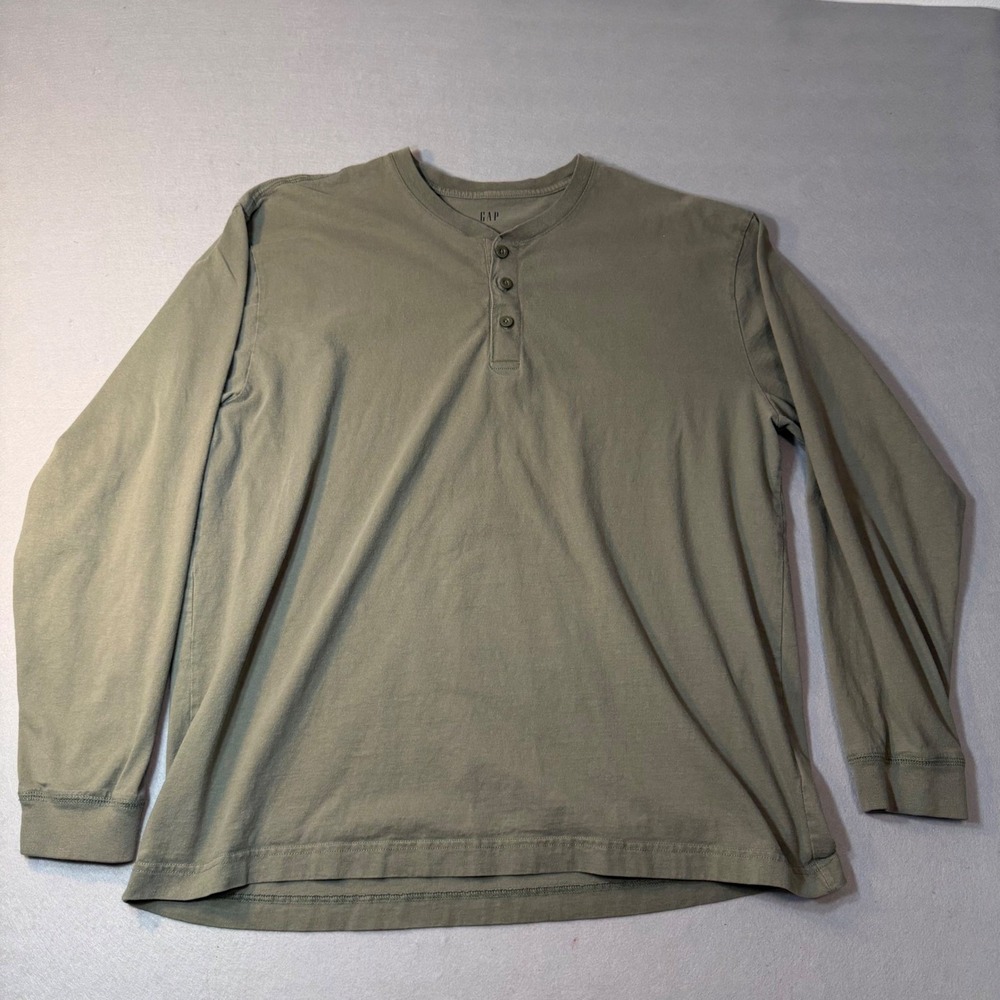 Gap‎ Mens Henley Cozy Shirt Long Sleeve Olive Green Cotton XL
